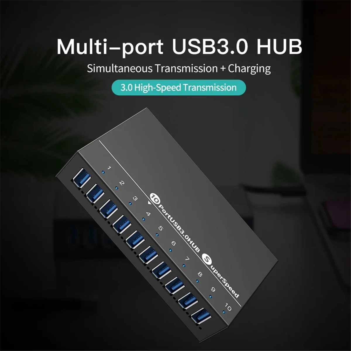 CH◆☆§Metal 10 Port USB3.0 High Speed Data Sync Hub Fast Charger Splitter with 12V5A Power Adapter for Phone Tablet EU Plug~HOT S