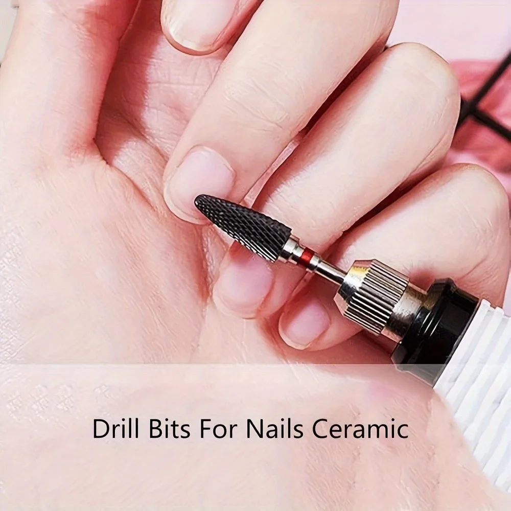 مجموعة رؤوس مثقاب أظافر سوداء مكونة من 10 قطع للتلميع وإزالة أظافر الجل والجلد الميت والبشرة؛ سهلة التنظيف ومتينة #5