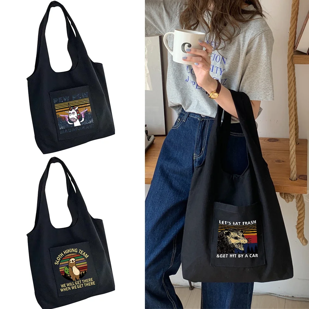 

Ladies Shopping Bag Commuter One Shoulder Shopping Vest Bag Pew Collection Printed Cotton Canvas Grocery Eco-friendly Tote Bags