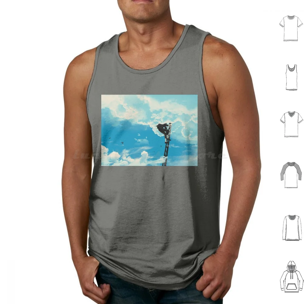 

Up There Tank Tops Print Cotton Surreal Sky Stars Moon Space Night Nature Blue Star Cool Universe Astronomy Clouds Fun