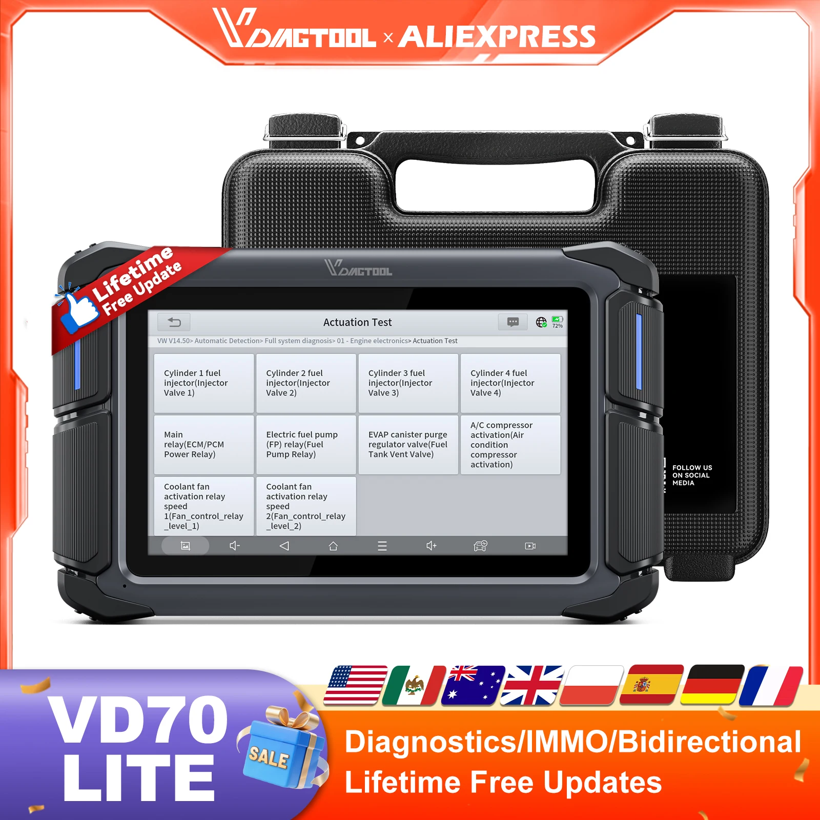 

Автосканер VDIAGTOOL VD70 Lite OBD2, двунаправленный диагностический инструмент для автомобилей, программатор ключей с 31+ функциями сброса, DOIP, бесплатные обновления