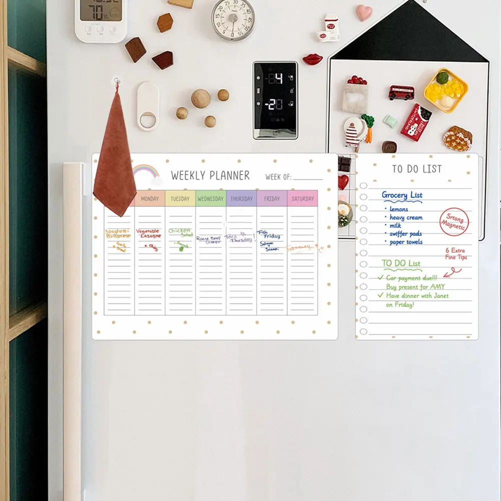 مجموعة واحدة من لوحة الجدول الزمني المغناطيسي للثلاجة البلاستيكية والمسح الجاف ولوحة مخططة أسبوعية مخطط مغناطيسي شفاف لـ #3