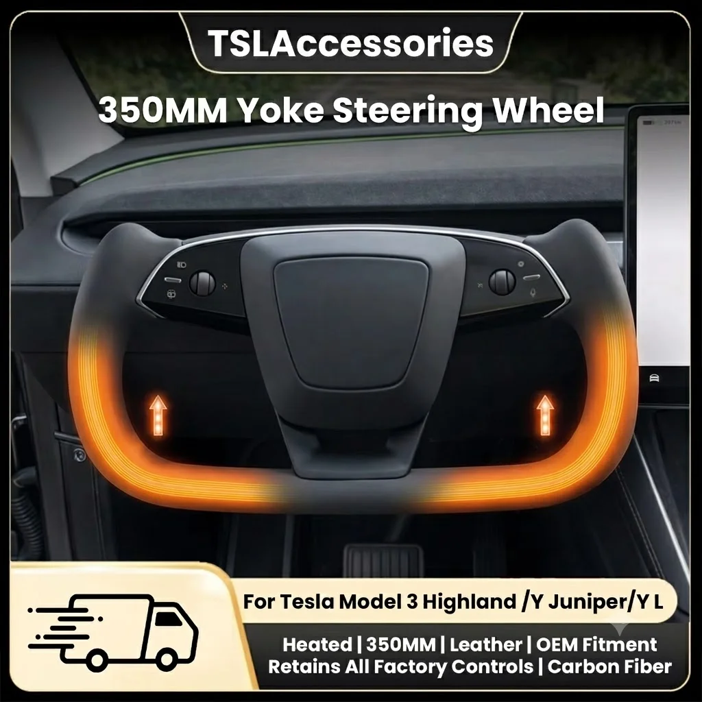 

New Personalized Steering Wheel for Tesla Model 3 Highland/Y L/Y Juniper Premium Nappa Leather Carbon Fiber Heated Yoke Handle