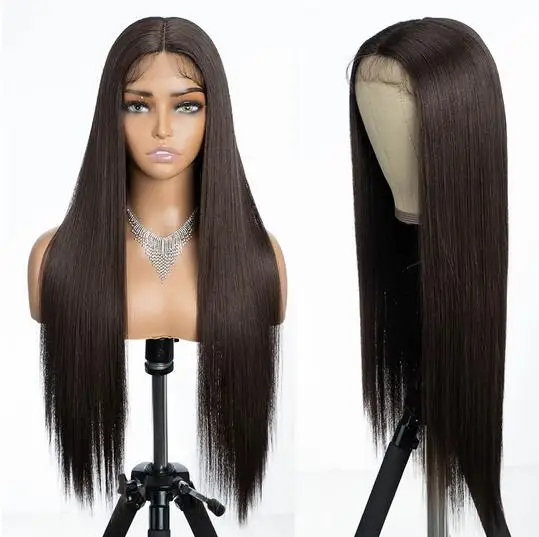 Synthetic Lace Front Wig For Black Women  Long Straight Middle Part Wig High Temperature Ombre Brown Cosplay Wigs