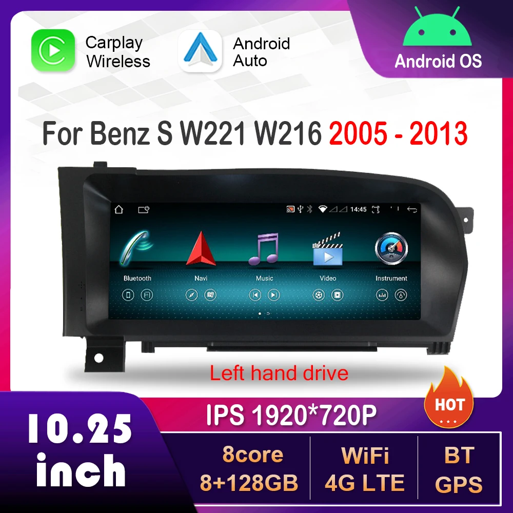 

10.25 inch for Benz S W221 W216 2005 - 2013 NTG 3.0 3.5 System Android Car Radio Multimedia Player DSP Stereo 4G WiFi GPS