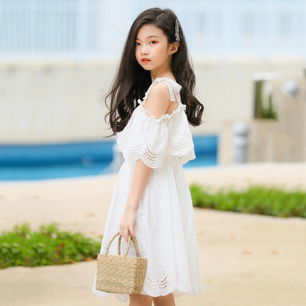 Lace Girls Summer Dress White Spring New 2026 Big Girls Dresses Size 4 5 6 7 8 9 10 11 12 13 14 Years Off Shoulder Clothing Kids