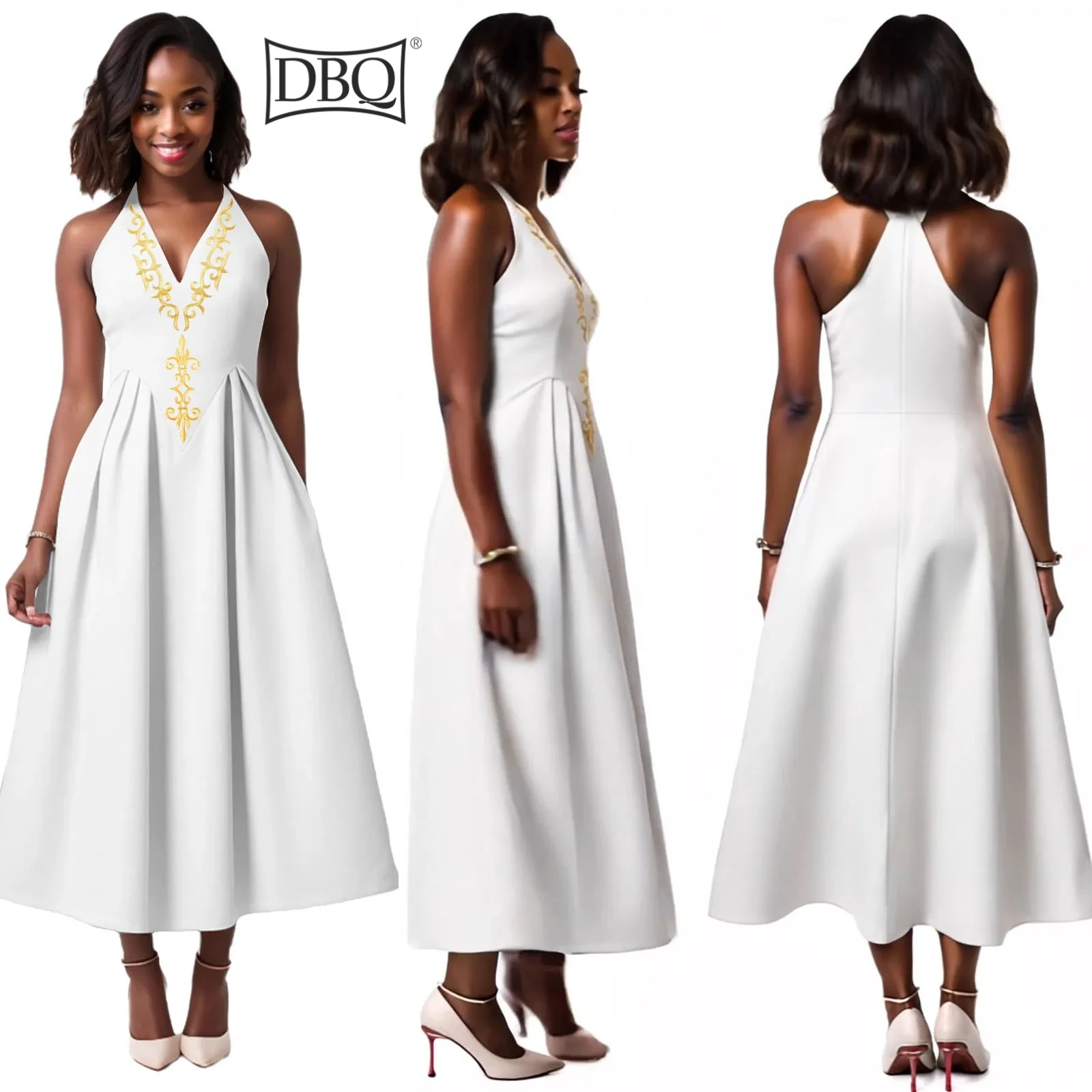 

DBQ Women's Boho Dress Wrap V Neck Sleeveless Belted Ruffle Hem A-Line Flowy Midi Dresses 42019