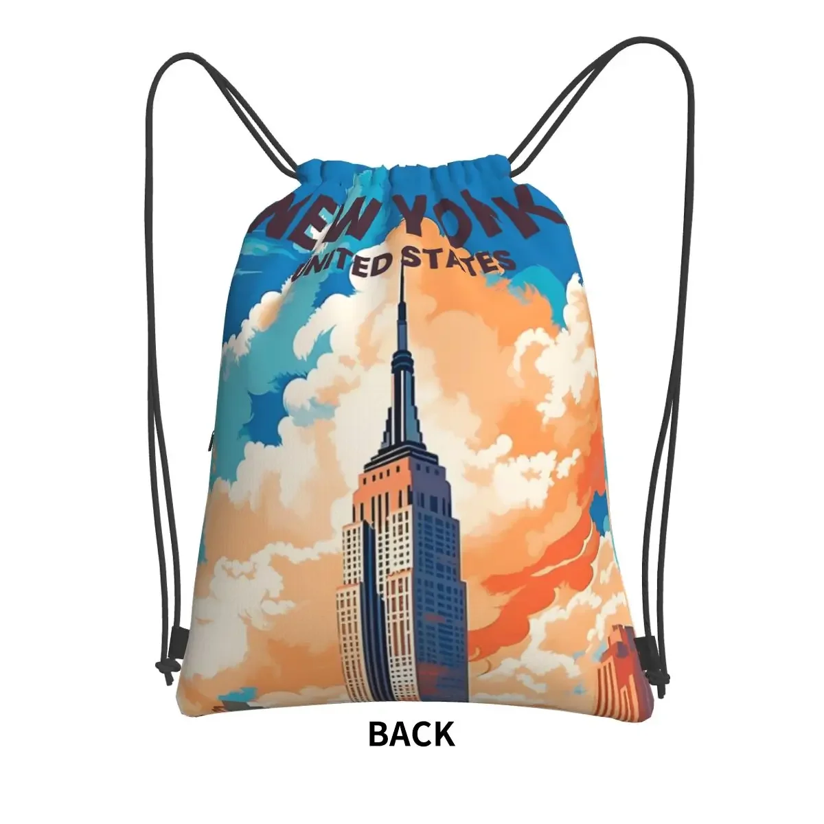 Mochila portátil de la ciudad de Nueva York para hombre y mujer, bolsa con cordón, informal, bolsillo para libros, viaje, deporte