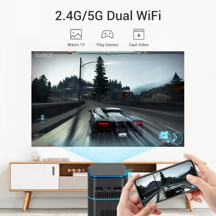 Updated WiFi DLP Mini 120 ANSI Lumen Android 11 Projector 1GB 8GB ROM Smart Outdoor Type-C Projector