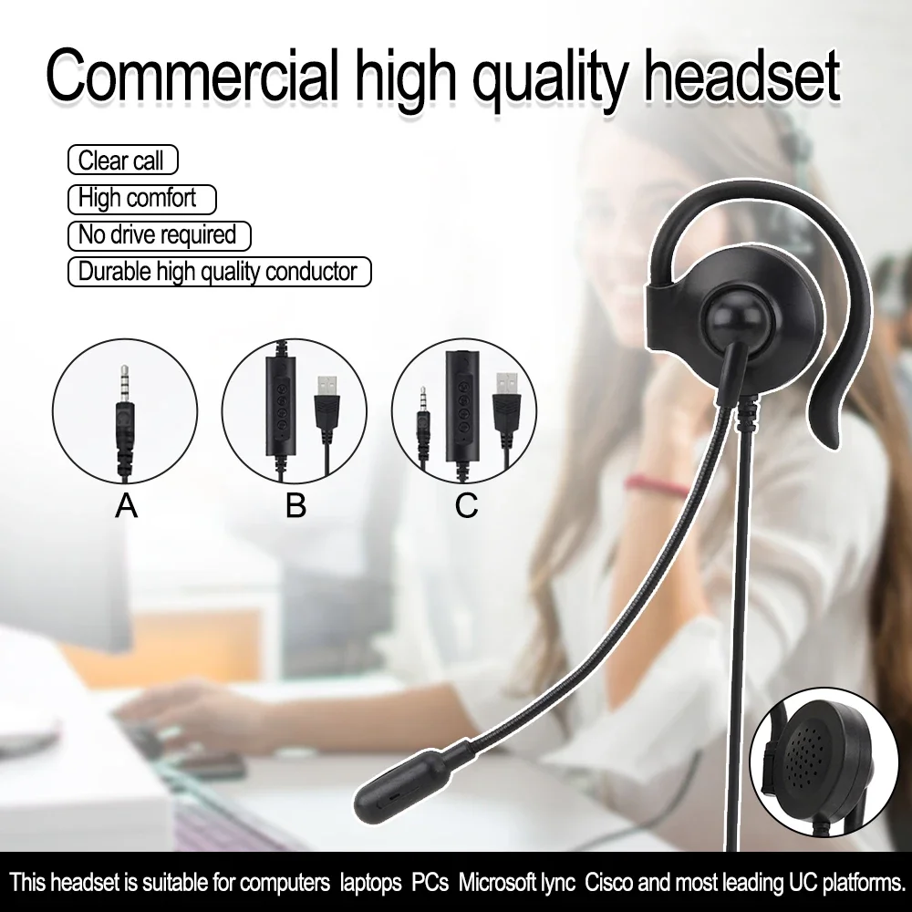 Call Center Headset With Mic Service Headphone For Cordless Telephone Wired Phone Headset 3.5mm Centre Traffic Computer Headset