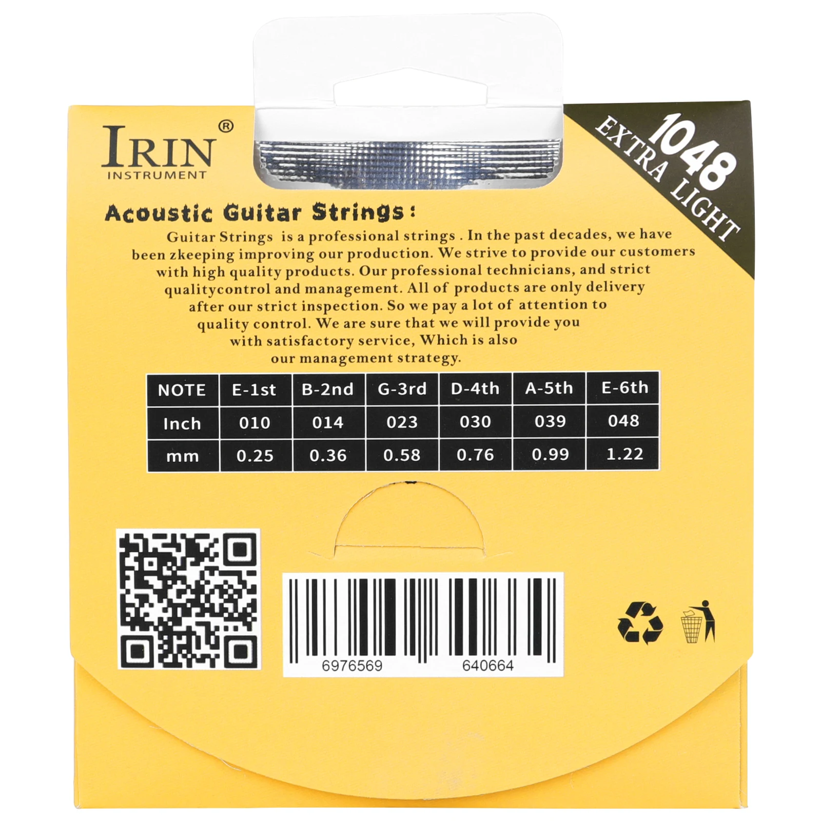 IRIN A340 Acoustic Guitar Strings Hex Alloy Phosphor Bronze Wound PVD Coated Gold Ball End 6 Pack Strings Instrumen Accessory