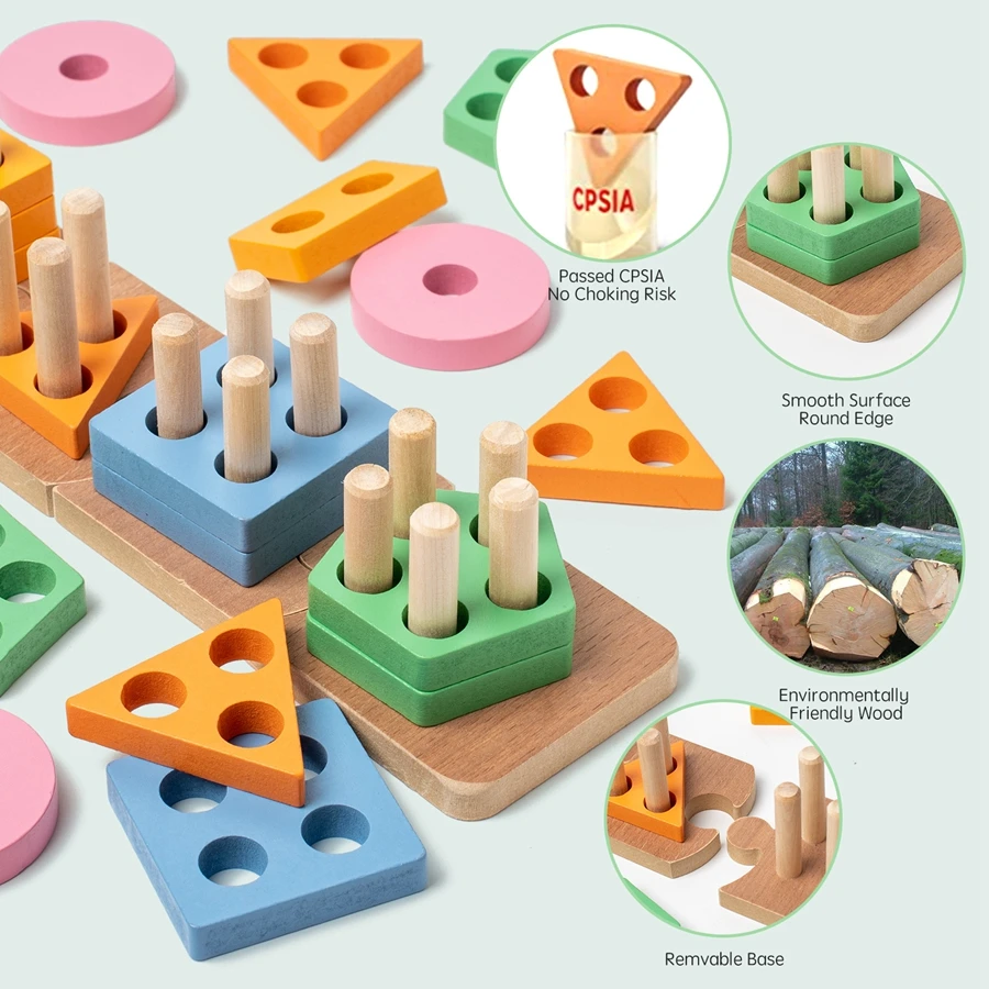 Jouet de tri de documents en bois multifonctionnel Montessori, jouets empilables, puzzle Makron pour les tout-petits et les enfants d'âge alth, jouet de motricité fine