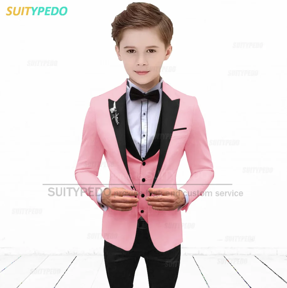 Fashion Boy Suits 3 Piece Tailor-made Kids Blazer Vest Pants Set Elegnat Children Tuxedos for Wedding Party Homecoming Birthday