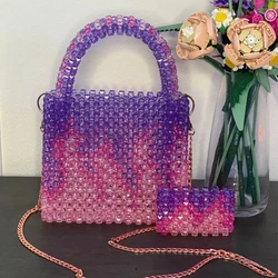 Ladies Bags Handmade Woven Beaded Bags for Women Handbags Multicolor New Fashion Beach Vacation Phone Clutch Party Bags 2024