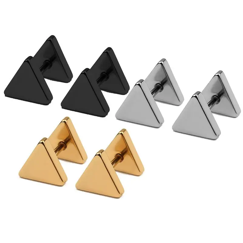 Steel Silver Color Metal Unisex Punk Triangle Screw Back Stud Earrings For Women Men Earring Jewelry Boy Girl Party Orecchini