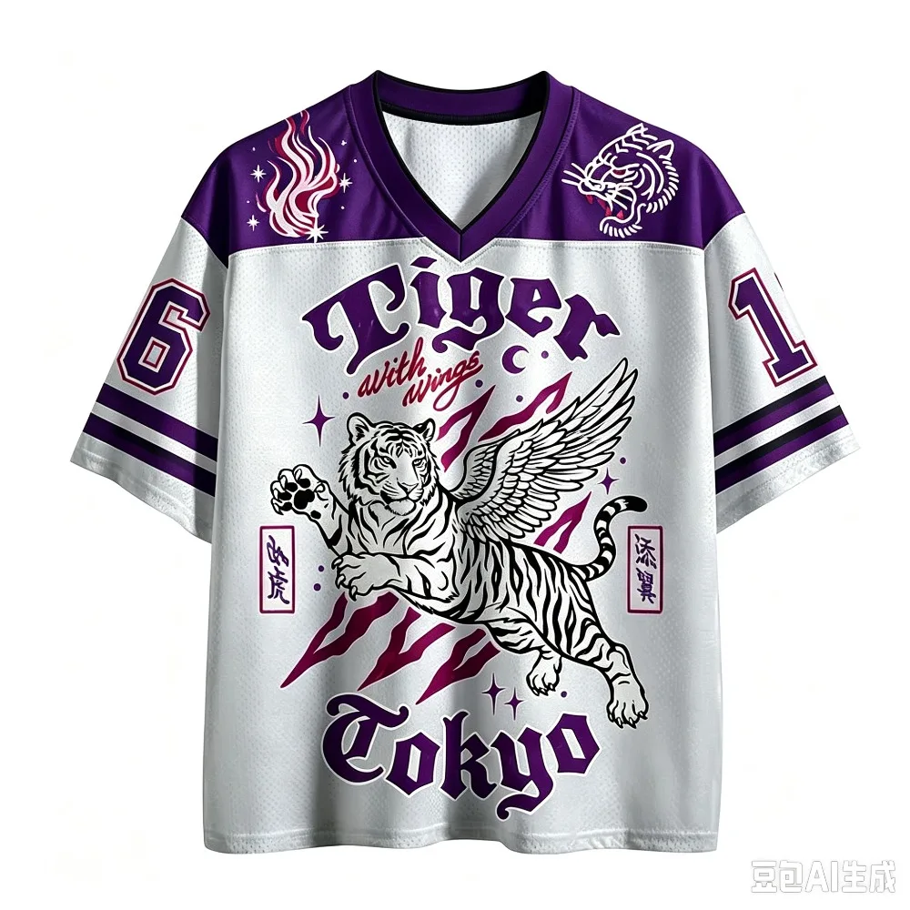 Retro Flying Tiger 3D-gedrucktes Schnelltrocknendes Atmungsaktives Sport-T-Shirt für Männer und Frauen mit V-Ausschnitt, Modisches Streetwear Y2K Eltern-Kind-Kleidung – Detail 2