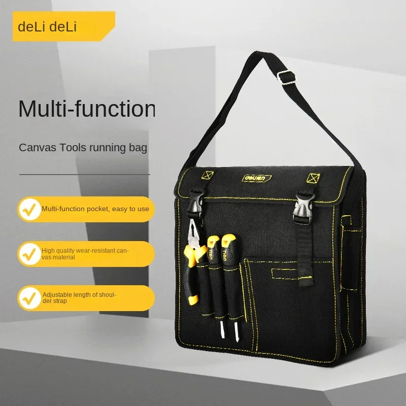 Deli Large Capacity Canvas Tool Bag Backpack High Quality Electrician Belt Bags Multifunction Tools Parts Storage Organizers