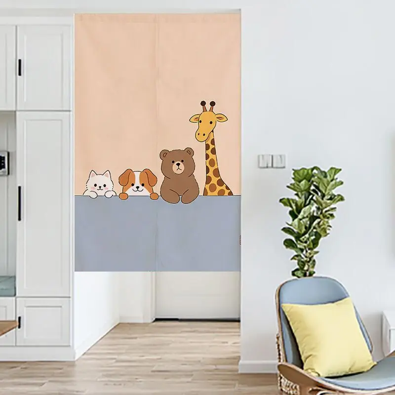 VIKAMA Small Animal Half-Door Curtain with VIKAMA Logo, Cute Cartoon-Printed Fabric Curtain, Privacy Divider, Home Decor