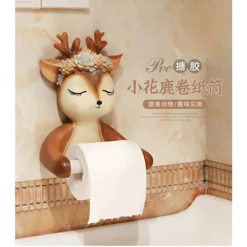deer Sika wreath Resin bathroom Paper towel holder rack Hanging Punch free Decorative ornaments