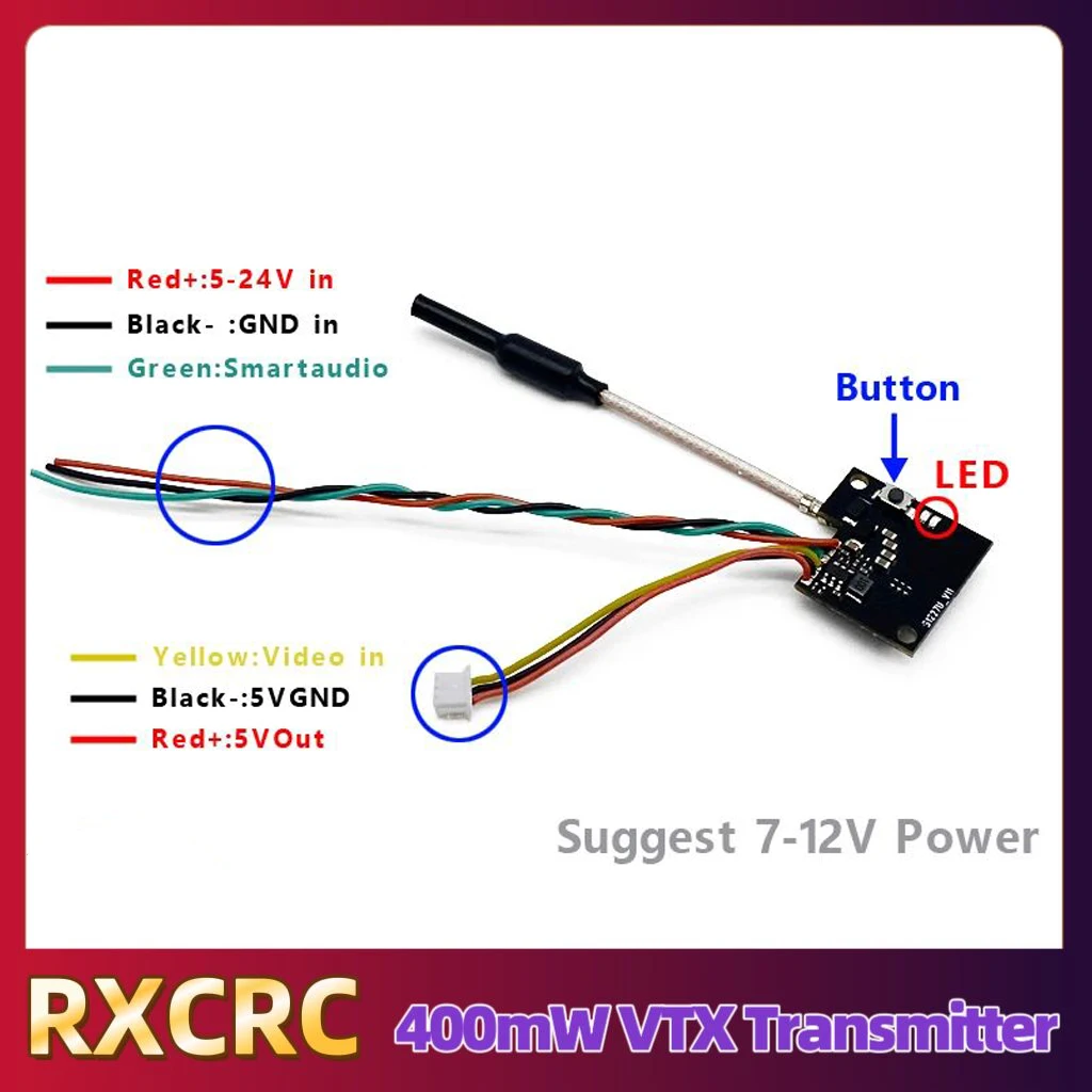 RXCRC 5.8G 48CH 400mW e7087U MINI VTX เครื่องส่งสัญญาณ พร้อมกล้องขนาด 19*19 มม. เหมาะสำหรับโดรนบังคับวิทยุ FPV ระยะไกลแบบปีกตรึง