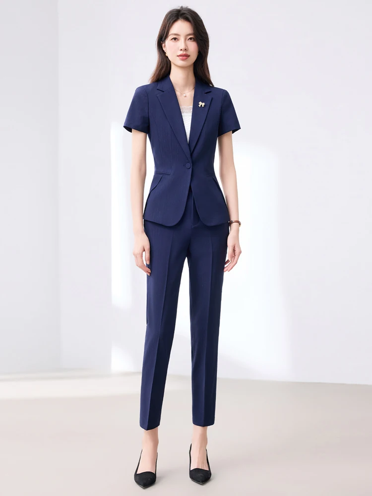 

AIyssa professional women's clothing, short sleeved two-piece pants+blazers, exquisite elegant, spring summer new styles2026