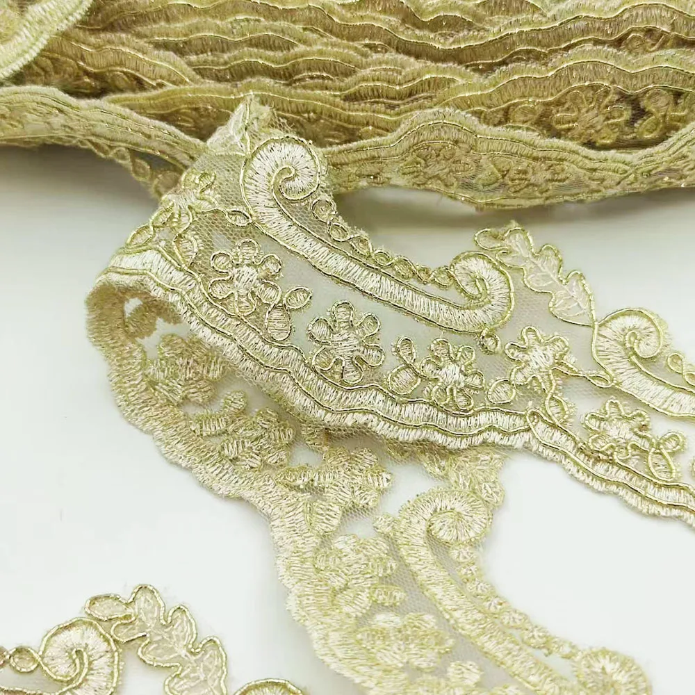 Golden Lace Trims for Dress Costume Trimmings Applique Home Textiles Ribbon Crafts Sewing Fabric New lace