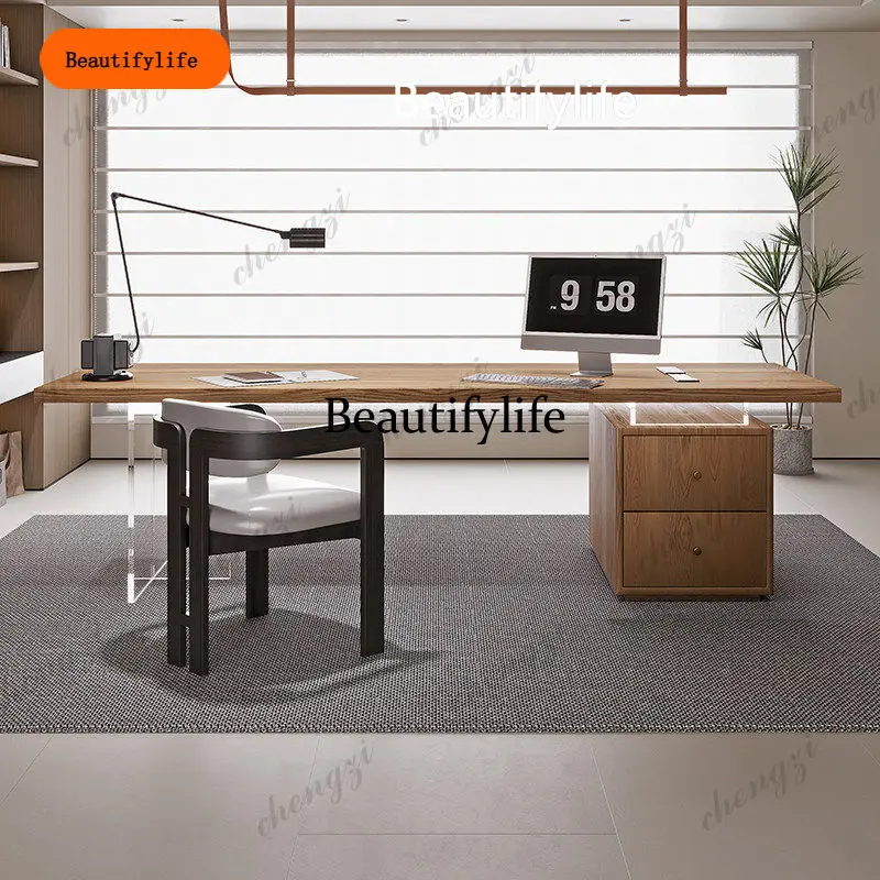 B567 Minimalist Acrylic Transparent Suspension Solid Wood Office Desk Modern Simple Study Desk Creative Office Furniture mesas