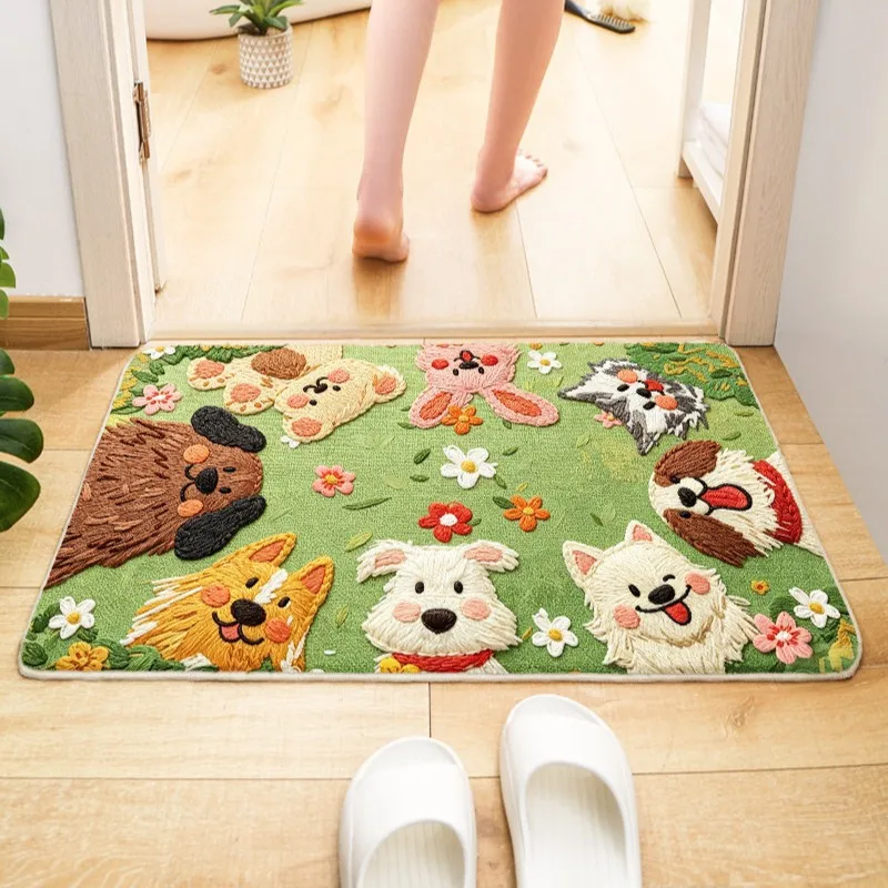 VIKAMA Wavy Irregular Cats Floral Rug Non Slip Tufted Style Floor Mat Cute Cartoon Kitten Carpet for Bedroom Entryway Home Decor