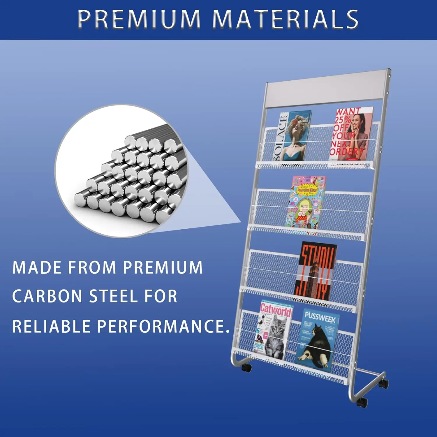 4-Tier Iron Magazine Rack for Brochures, Documents in Offices, Malls, Exhibitions