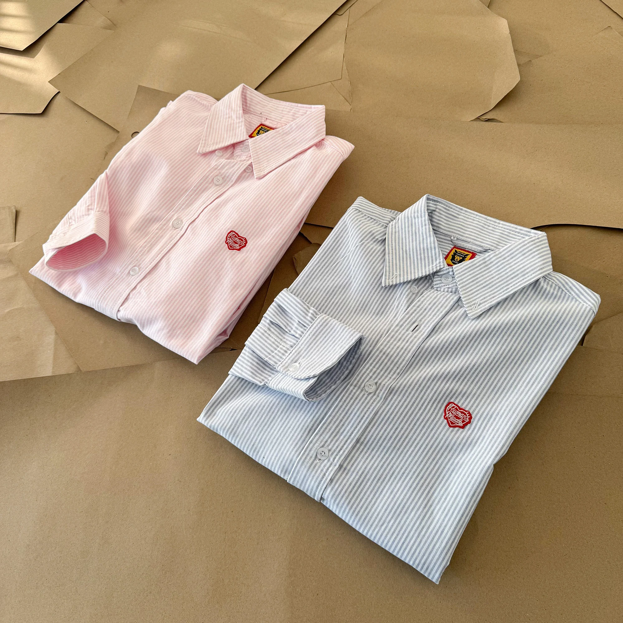 

2025 HUMAN MADE Unisex Couple Small Heart Embroidery Oxford Long Sleeve Casual Shirt
