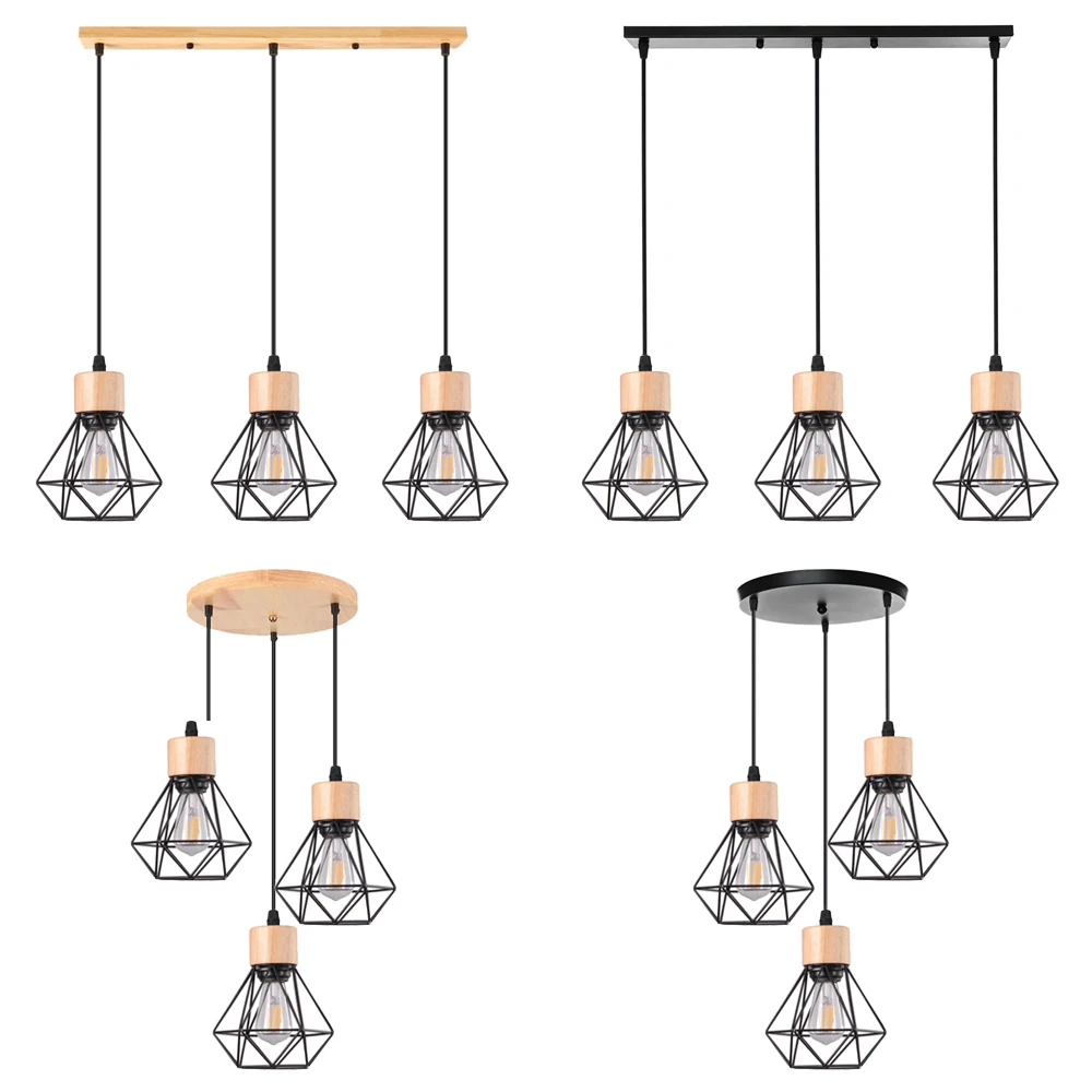

1/3 головок, винтажная деревянная железная клетка, подвесной светильник, промышленный ретро-чердак, потолочный подвесной светильник для гостиной, кухни, декор освещения