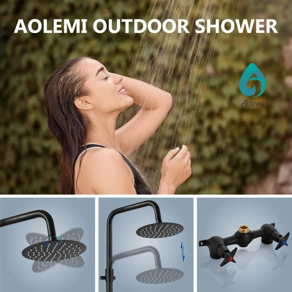 Outdoor Shower Kit Outdoor Shower Fixtures Faucet System Double Handle Exposed Shower with 8 Inch Rainfall Shower Head