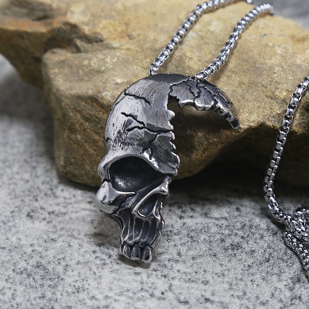 Old Vintage Fashion Hip Hop Men's Skull Necklace Punk Biker Stainless Steel Necklace Pendant Men Chain Jewelry Gift Dropshipping