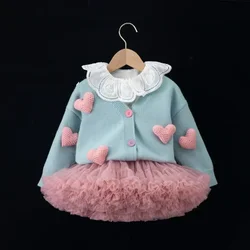 Korean Kid Set Baby Girls Suit Autumn New Long Sleeve Children's Sweater + Skirt Set Girl Lovely Print Pleated Skirt W-S1032