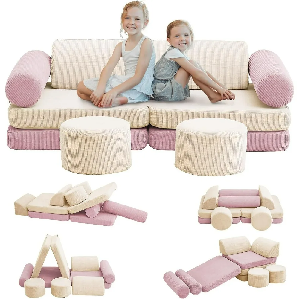 

Kids Play Couch, 10PCS Kids Modular Couch in Colorblocked Corduroy, Kids Couch for Playroom, Modular Couch, Children Couch