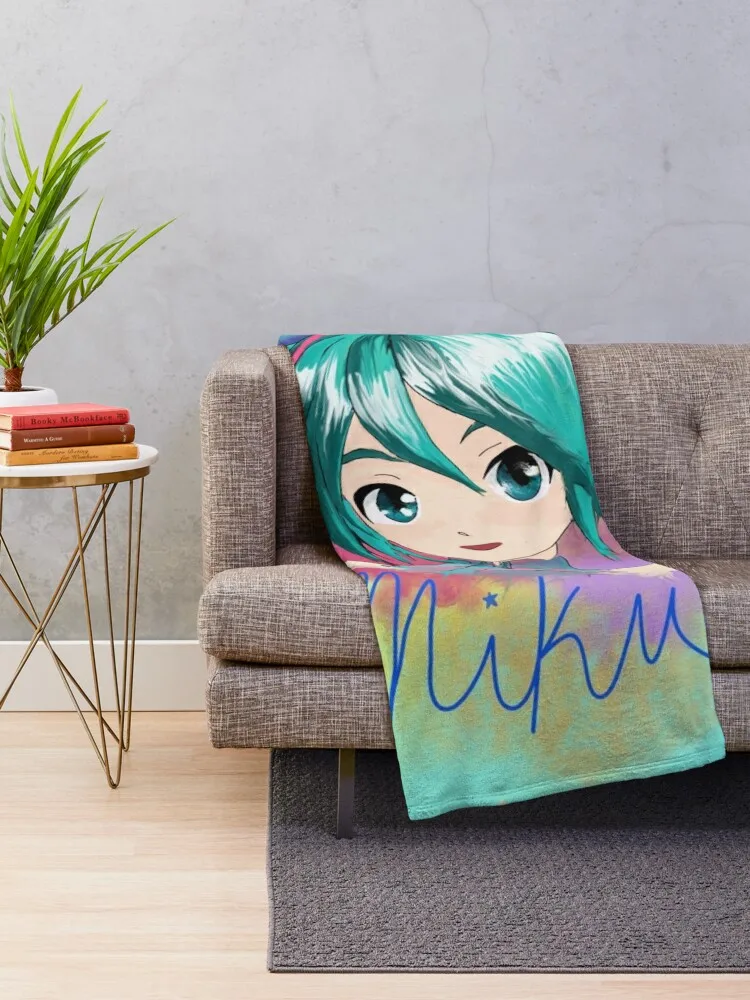 Miku Watercolor Throw Blanket Flannel Furry Tourist Blankets