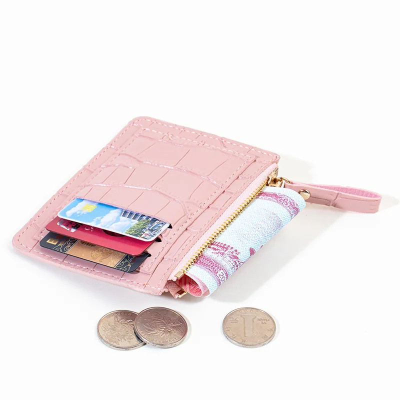 Women Slim Business Card Holder Wallet Men Mini Wallets Zipper Card Money Holders Vintage Short Wallet Female Thin Small Purse