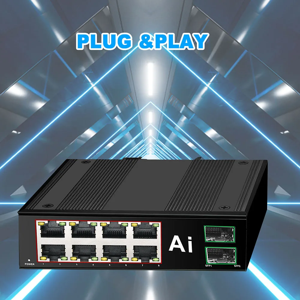 Industrial Ethernet Switch Gigabit POE Industrial Switch Network 6/10 Port 10/100/1000Base-T DIN IP40 Outdoor Network Switch