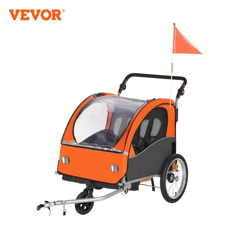 VEVOR 100 lbs Toddlers Bike Trailer 2-In-1 Canopy Carrier Converts to Stroller Tow Behind Foldable Child Kids Bicycle Trailer