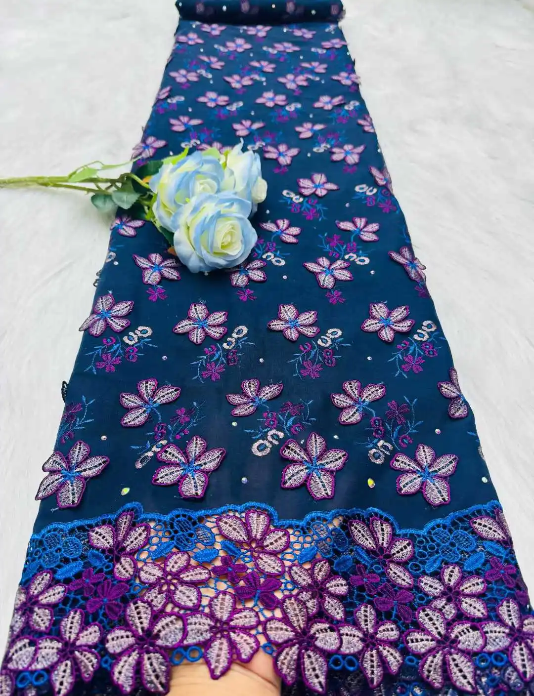 

Nigerian Swiss Voile Lace Fabric with 3D Flower Applique And Stones Super Quality African Wedding Dress Lace 2026