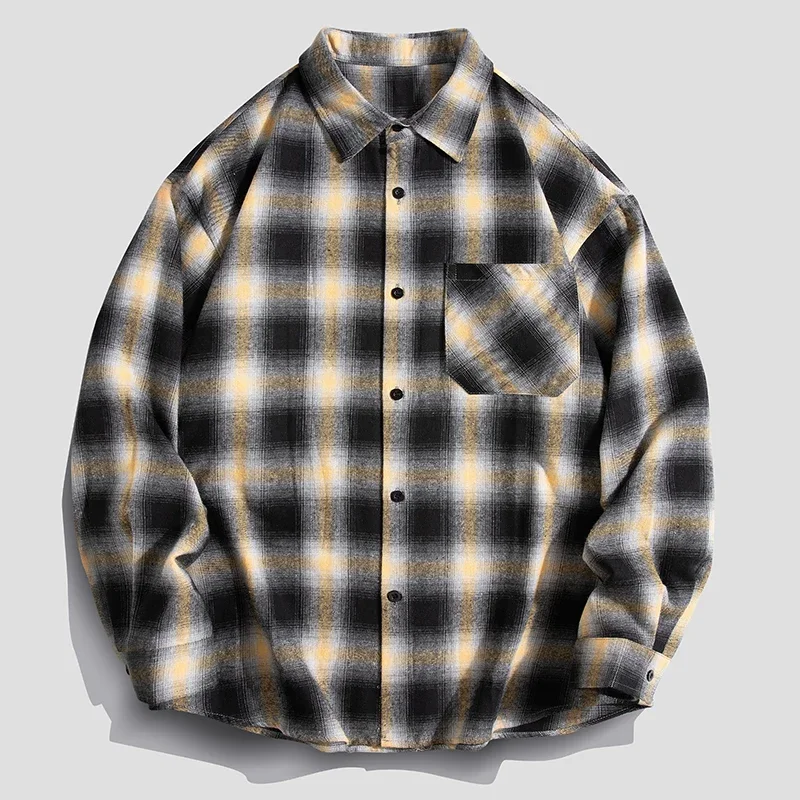 LIBIELIY   Men's Plaid Shirt Casual Long Sleeve Loose Fit Outerwear Top Quality Material Stripe Pattern Fashionable Brand