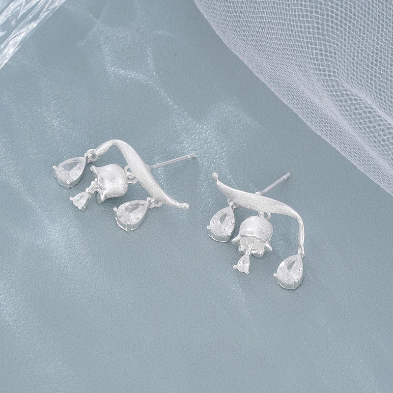 New in brushed craft lily of the valley earring high-end water droplet sparkling diamond earrings for women elegant jewelry