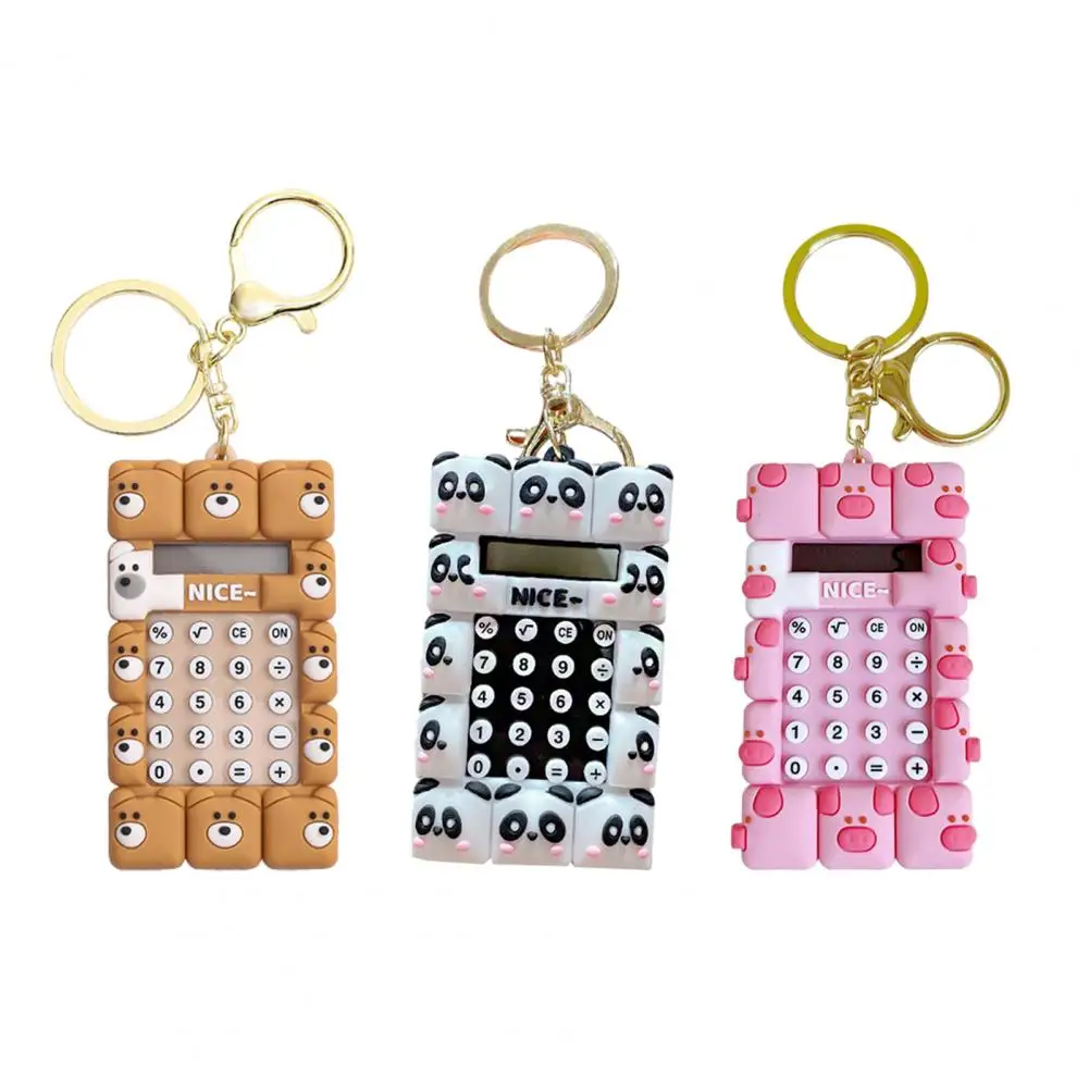 Mini Calculator Display Pocket Calculator Keychain Pendant Animal Shape for Home School