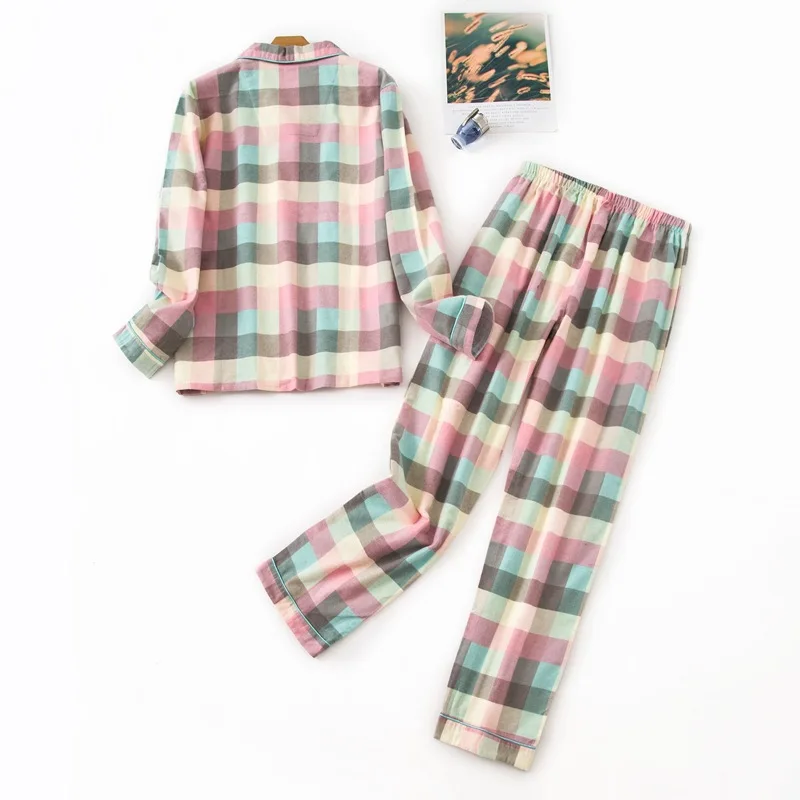 Baumwoll Flanell Hose Pyjama Anzug für zu Hause tragen einfach bedruckte lose Herbst und Winter Langarm Hose Pyjama Frauen Sets