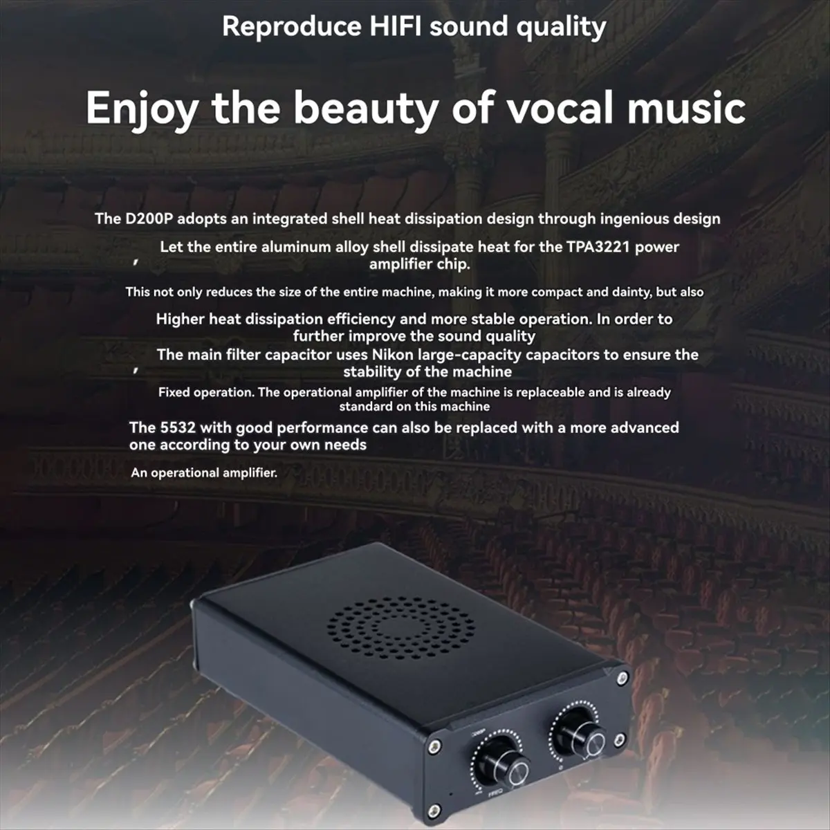 Dynamic D200P TPA3221 Mono High Power Subwoofer Amplifier HIFI Fever Digital Audio Amplifier for Superior Sound Quality White