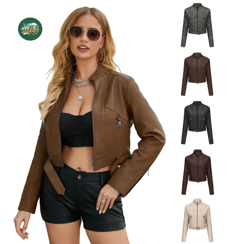 W2EJOURNEY EU US Size Luxury Quality Women PU Leather Jacket Motorcycle Long Sleeve Zipper Autumn Leather Jacket