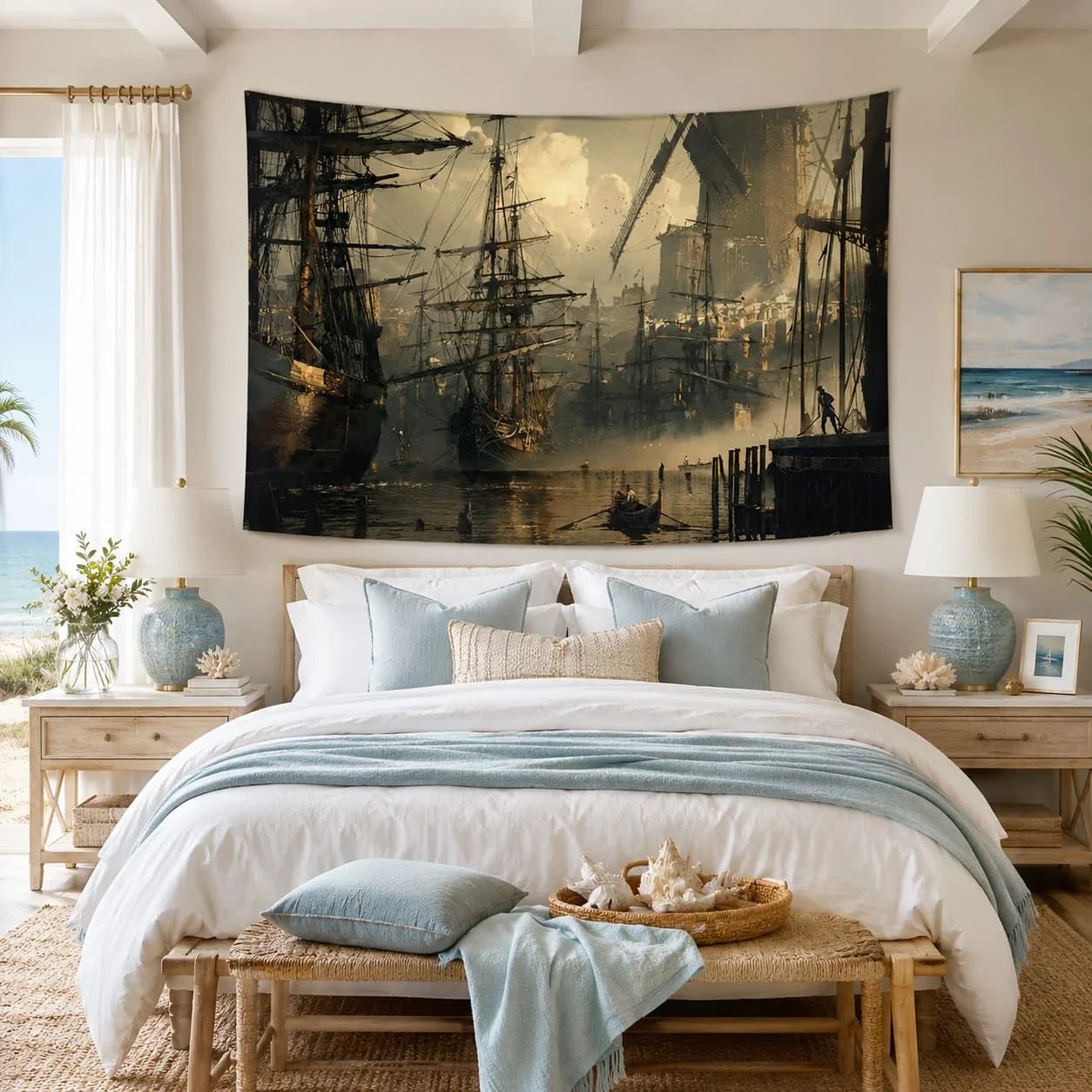 Vintage Sailing Ship Tapestry- Large 198.12X149.86Cm Polyester Wall Art for Living Room And Bedroom, Washable, Includes Free Hanging Additions- Ideal Gift, Coastal Home Decor