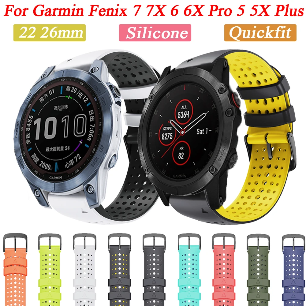 Silicone 22 26mm Quickfit Watch Strap For Garmin Fenix 7 7X 6 6X Pro 5 5X Plus Wristband Forerunner 955 945 935 Easyfit Bracelet