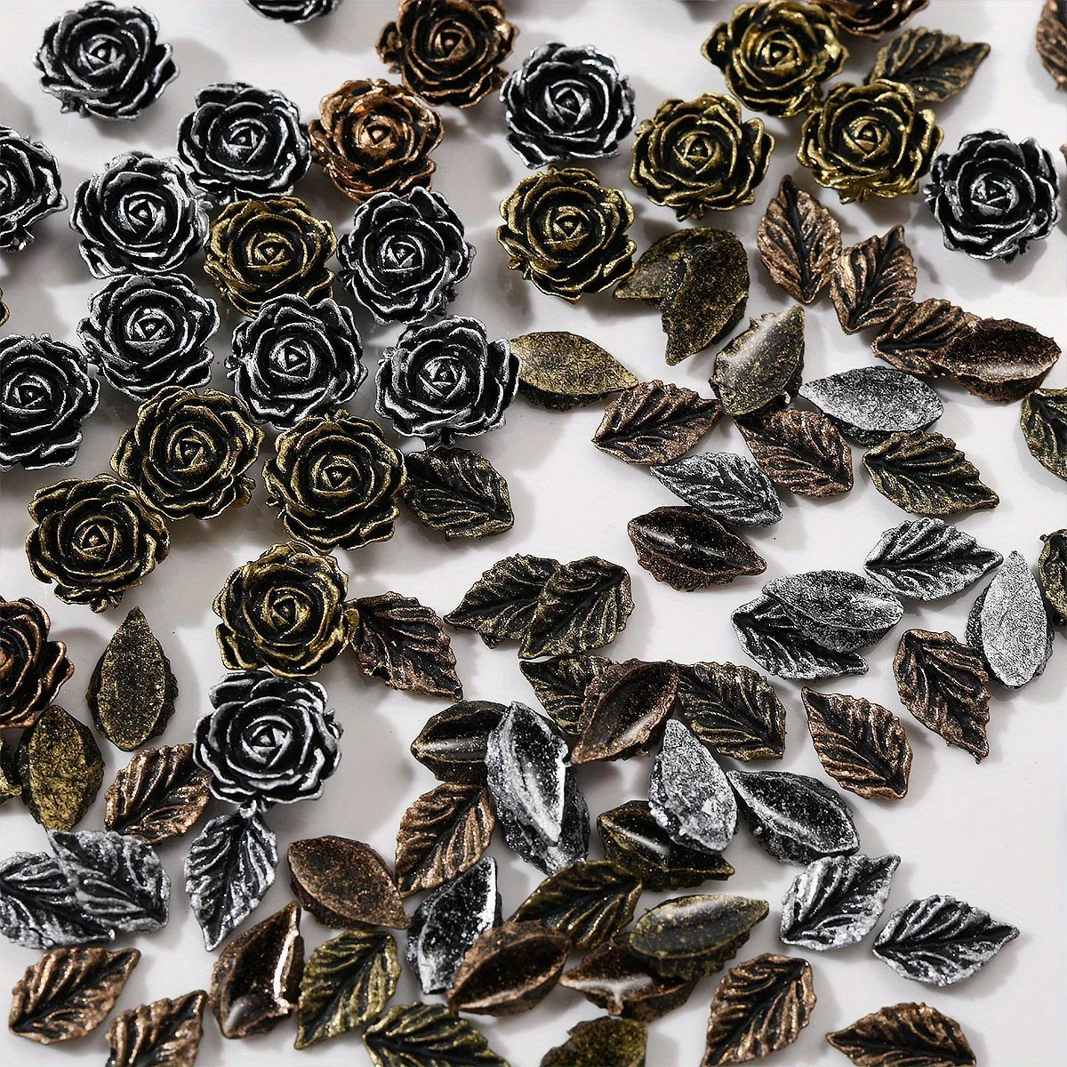 50 個樹脂黒花葉ローズネイルアートアクセサリーヴィンテージネイルデコレーション電話ケースヘアピン Diy アクセサリー装飾