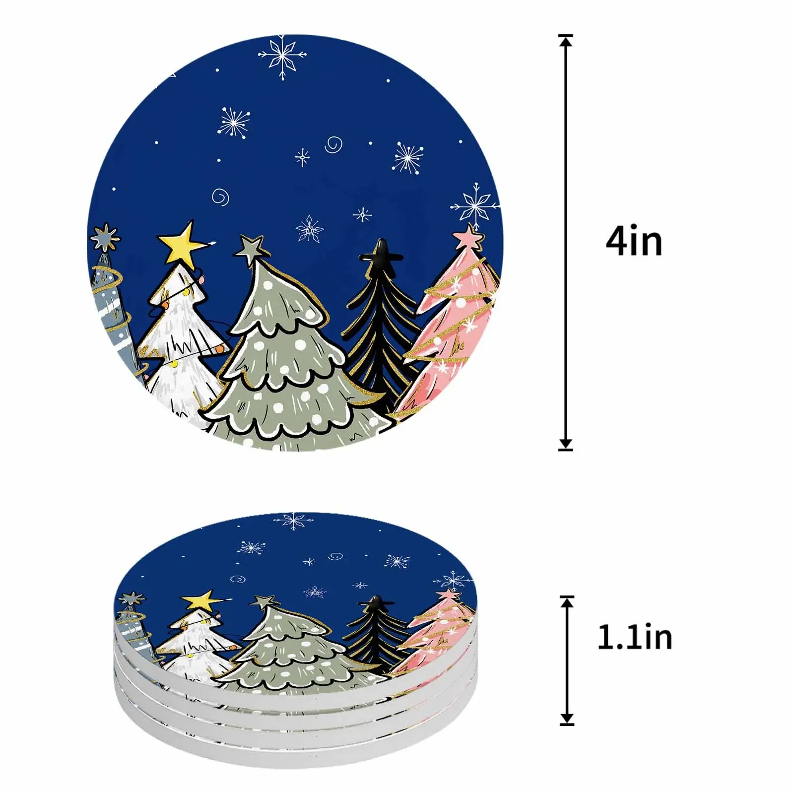 Cup Coaster Snowflakes Hand-Painted Christmas Tree Coasters for Cups Mats Mat Drink Tea Coffee Pad Drinkware Kitchen Dining Bar